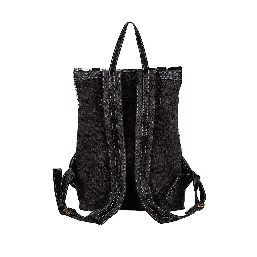 Myra Bag Handmade Le Medallion Backpack Upcycled Canvas & Cowhide Leather